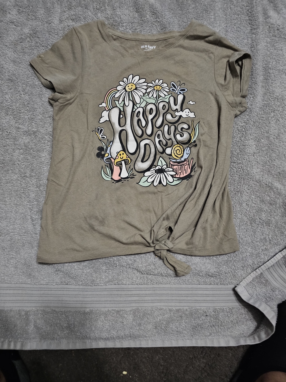 Old Navy "Happy Days" Graphic Tie-Front Tee - Olive